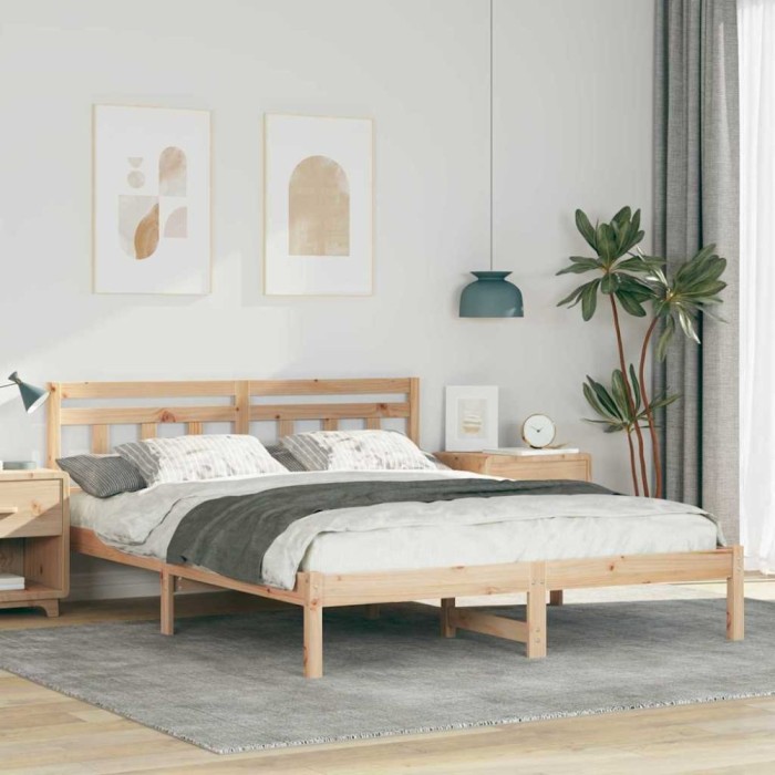 vidaXL Cadru de pat cu headboard Maro Lemn masiv de pin 872371