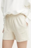 La Mania pantaloni scurti femei, culoarea bej, neted, high waist, DAISY