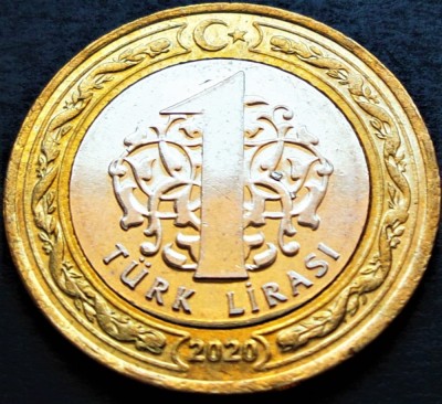 Moneda bimetal 1 LIRA - TURCIA, anul 2020 *cod 290 = A.UNC foto