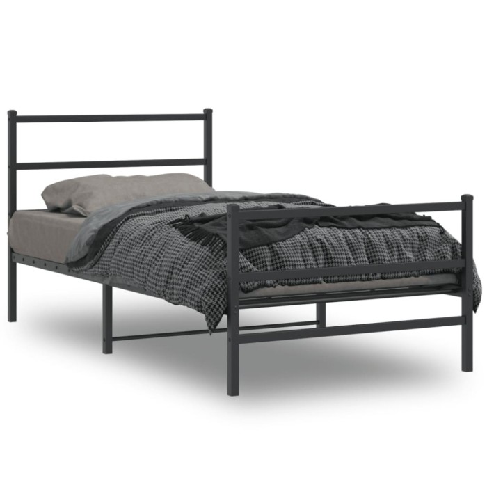 vidaXL Cadru pat metalic cu tăblii de cap/picioare&nbsp; negru, 100x200 cm 355378