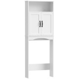 HOMCOM Dulap peste WC Mobilier de baie cu 2 uși cu &icirc;nchidere silențioasă Raft deschis 64x21x173,5 cm Alb | Aosom Romania