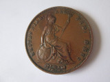 Cumpara ieftin Rară! UK 1 Penny 1858 Victoria primul portret,stare foarte bună,patină deosebită, Europa, Cupru (arama)