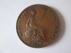Rara! UK 1 Penny 1858 Victoria primul portret,stare foarte buna,patina deosebita foto