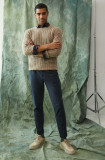Medicine pulover din amestec de lana barbati, culoarea bej