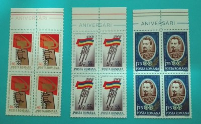 TIMBRE ROMANIA 1973 L.P.824 ANIVERSARI III BLOC DE 4 VALORI MNH foto