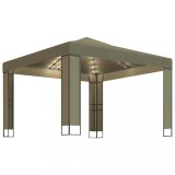 Cumpara ieftin Pavilion cu acoperis dublu &amp; lumini LED, gri taupe, 3x3x2,7m