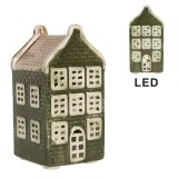 Cumpara ieftin Casuta Craciun ceramica verde crem cu led 4x4x8 cm