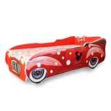 Pat pentru copii Minnie Car, Pal melaminat, margini rotunjite PVC, 2-8 ani, 150x74x50 cm, rosu