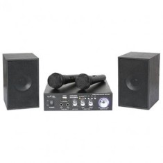 Set karaoke cu amplificator USB 2 microfoane, 2 boxe