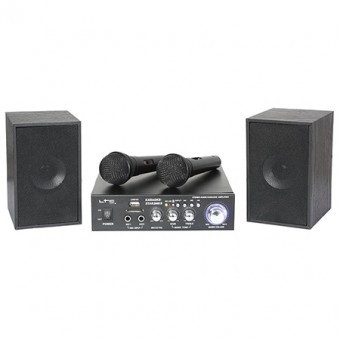 Set karaoke cu amplificator USB 2 microfoane, 2 boxe