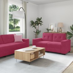 vidaXL Set canapea, 3 piese, perne bordo, catifea