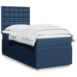 VidaXL Pat box spring cu saltea, albastru, 90x190 cm, textil