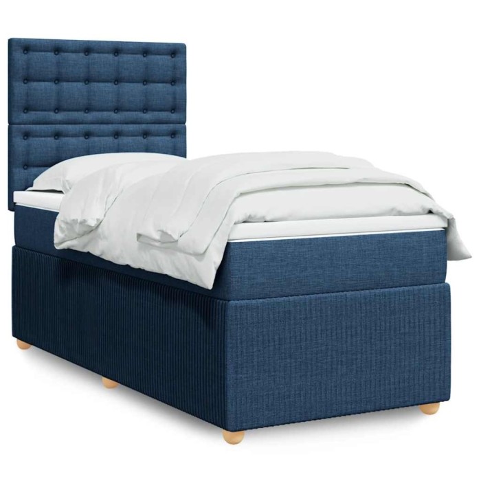 vidaXL Pat box spring cu saltea, albastru, 100x200 cm, textil 3294287