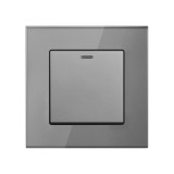Intrerupator Cap Scara Cu Panou Din Sticla Securizata Techstar&reg; TGS 01, 220V, 16A, 86 X 86 Mm, Gri, cu 1 Modul