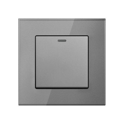 Intrerupator Cap Scara Cu Panou Din Sticla Securizata Techstar&amp;reg; TGS 01, 220V, 16A, 86 X 86 Mm, Gri, cu 1 Modul foto