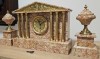 Ceas Semineu Mecanic Ucra Marmura Roz Bronz Templu Grecesc 3 Piese Functional Antichitate