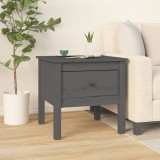 Masuta Laterala Gri 50x50 cm Lemn Masiv Pin Sertar Noptiera Cafea Living