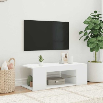 vidaXL Comodă TV cu lumini LED, alb, 90x39x30 cm foto