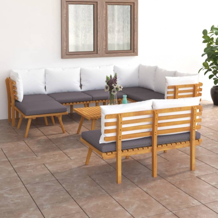 Gossi set mobilier de gradina cu perne, 9 piese, lemn masiv de acacia