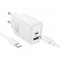 Incarcator Retea Cu Cablu USB-C HOCO N61, 20W, 3A, 1 x USB-A - 1 x USB-C, Alb