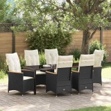 Cumpara ieftin Set de masă pentru grădină cu pernă 7 pcs Negru Rattan poli