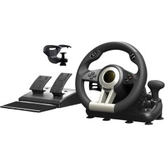 Volan Gaming cu Pedale si Schimbator, 180&deg;, Vibratii, 8 Butoane, Compatibil PC, PS4, Xbox, Switch, Clema Prindere, Negru/Gri