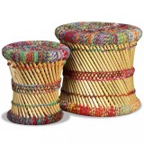 Taburete cu detalii Chindi, 2 buc., multicolor, bambus