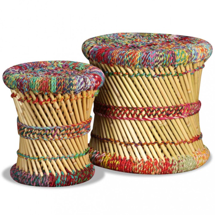 vidaXL Taburete cu detalii Chindi, 2 buc., multicolor, bambus 244216