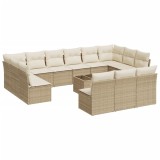 Set canapele de gradina, 14 piese, cu perne, bej, poliratan