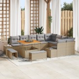 Set de Canapea pentru Grădină vidaXL cu 12 Piese cu Perne Bej Poli Ratan Acacia, Set de Dining pentru Grădină vidaXL cu 3 Piese cu Perne Bej Poli Rata