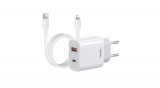 Remax RP-U68 Fali t&ouml;ltő , USB-C, USB, 20W (feh&eacute;r) + Lightning k&aacute;bel