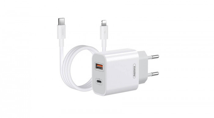 Remax RP-U68 Fali t&ouml;ltő , USB-C, USB, 20W (feh&eacute;r) + Lightning k&aacute;bel