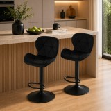 Cumpara ieftin Set 2 scaune de bucatarie/bar, Artool, West, rotativ, catifea neagra, picior metal negru, 46x48.5x90-111 cm