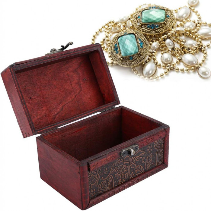Cufă de comori Vtage, cutie de depozitare pentru bijuterii Topcase &icirc;ncuiată &icirc;n s