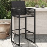 Set 2 Scaune Bar Gradina Poliratan Negru, 52x58x118 cm, Cadru Otel, Rezistent UV, Gossi