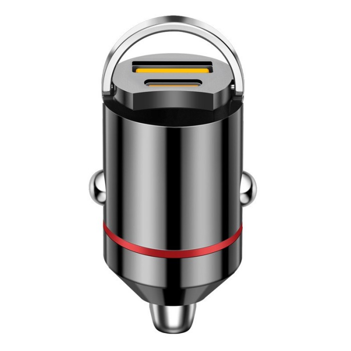 Incarcator auto 2 in 1, flippy, port usb fast charge qc3.0 si type c, pd 30w, negru