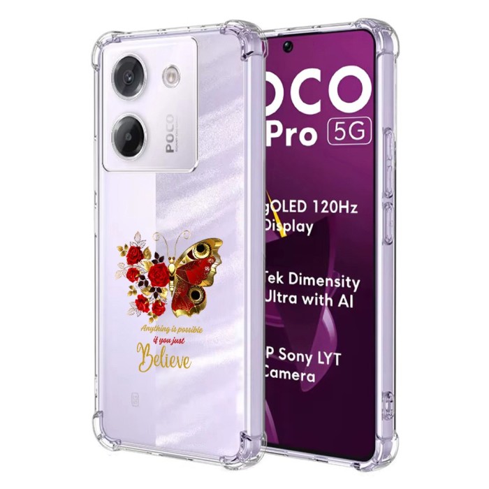 Husa antisoc pentru xiaomi poco m7 pro 5g - airbag tpu, col&Egrave;uri ranforsate- butterfly rosu