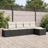 vidaXL Set de Canapea cu 5 Piese cu Perne Negru Poliratan