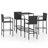 Set mobilier bar de grădină, 5 piese, negru, poliratan, vidaXL