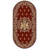 Covor Oval Model Bisericesc Lotos 15032-210, Imprimeu cu Vultur Bicefal, Marime 80 x 150 cm, Grena, Rosu, Inaltime Fir 8 mm, Antialergic, Polipropilen