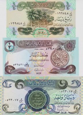 Bancnota Irak 1/4 , 1/2 si 1 Dinar 1979-85 - P67-69 UNC ( set x3 ) foto