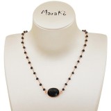 Cumpara ieftin Colier Rozariu Argint 925 Placat Aur Roz cu Spinel Negru &amp; Agat, 50cm - Bijuterie Handmade Italia