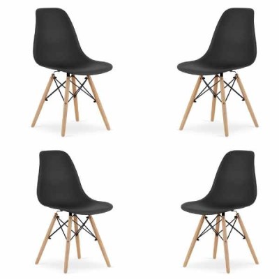 Set 4 Scaune Acerenza, Stil Scandinav cu Picioare din Lemn de Fag, Cadru Metalic, Sezut PP, Maxim 120 Kg, 46 x 54 x 82 cm, Negru foto