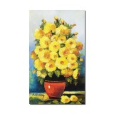 Tablou pictat manual, Vaza cu galbenele, 50x30cm ulei pe panza, gata de agatat pe perete