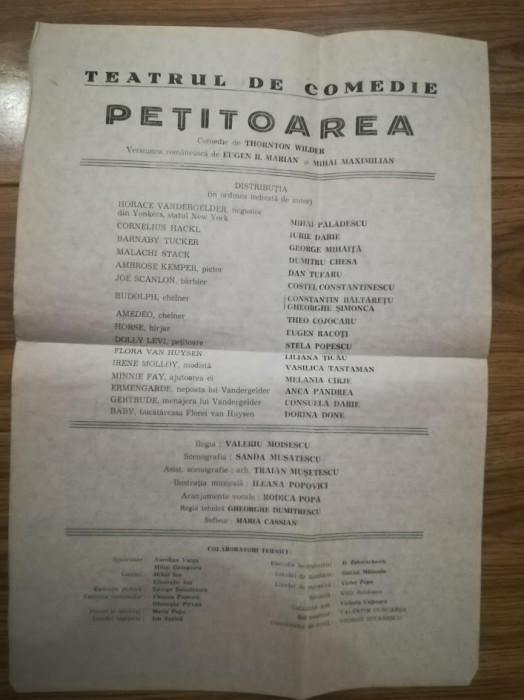 1979 Teatrul de Comedie Bucuresti, PETITOAREA de th. Wilder, regia V. Moisescu