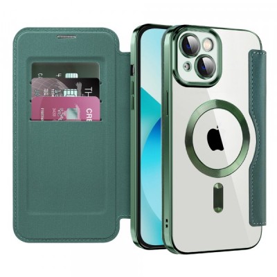 Husa MagSafe pentru Apple iPhone 13, Techsuit, SmartMag Book, Verde foto
