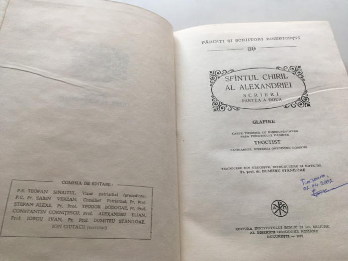 PSB 39 SF CHIRIL AL ALEXANDRIEI- GLAFIRE LA CARTILE LUI MOISE. IBM AL BOR 1992