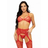 LEG AVENUE - SET TRES PIESE SUTIEN, CHILOȚI ȘI ȘOSONI MĂRIME UNICĂ - NEGRU, LEG AVENUE SETS