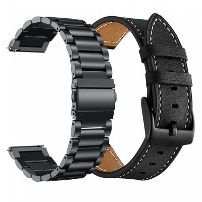 2x Curea ceas 22mm metalica + piele Samsung Galaxy Watch 46mm Gear S3 Huawei GT foto