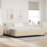 Pat cu arcuri vidaXL cu saltea crem 200x200 cm din material tapițat, Tăblie cu design liniar vidaXL crem 200 cm din material tapițat